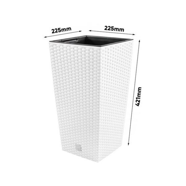 Set 2 ghivece de flori, Rato, imitatie ratan, inalte, 22.5×22.5×42 cm, alb, Prosperplast