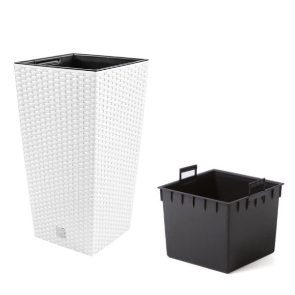 Set 2 ghivece de flori, Rato, imitatie ratan, inalte, 22.5x22.5x42 cm, alb, Prosperplast
