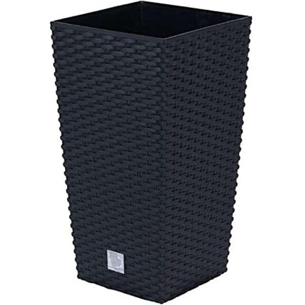 Set 2 ghivece de flori, Rato, imitatie ratan, inalte, 22.5×22.5×42 cm, negru, Prosperplast