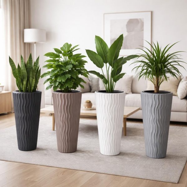 Set 2 ghivece de flori, Sandy Slim, rotunde, inalte, 29.7×53.1 cm, gri, Prosperplast