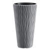 Set 2 ghivece de flori, Sandy Slim, rotunde, inalte, 29.7×53.1 cm, gri, Prosperplast