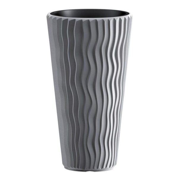 Set 2 ghivece de flori, Sandy Slim, rotunde, inalte, 29.7×53.1 cm, gri, Prosperplast