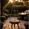 Gratar de gradina cu carbuni, grill rotund, trepied ajustabil, 64.5×64.5×150 cm, Chomik