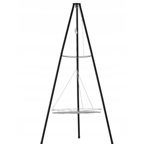 Gratar de gradina cu carbuni, grill rotund, trepied ajustabil, 64.5×64.5×150 cm, Chomik
