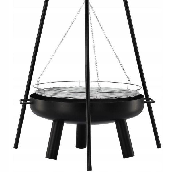 Gratar de gradina cu carbuni, grill rotund, trepied ajustabil, 64.5×64.5×150 cm, Chomik