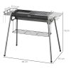 Gratar gradina/camping cu carbuni, portabil, grill dreptunghiular, cu rafturi, structura inox, 96x61x72 cm