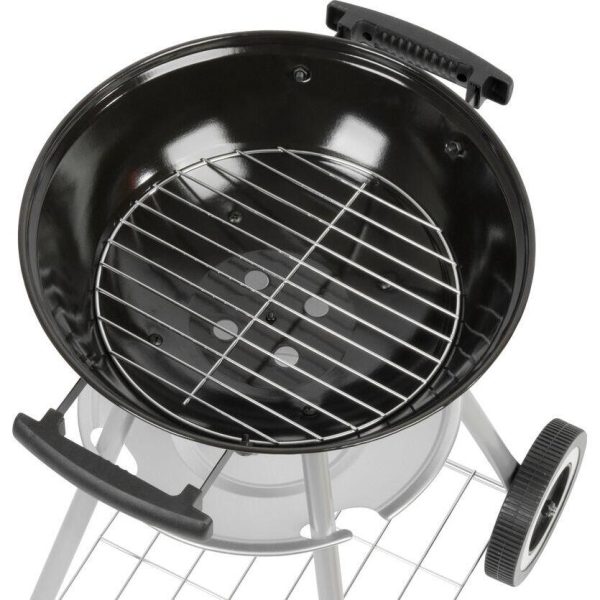 Gratar gradina cu carbuni, grill rotund, cu roti, capac, rafturi, 34.5 cm, 36×46.5×71 cm, Pluto