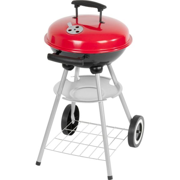 Gratar gradina cu carbuni, grill rotund, cu roti, capac, rafturi, 34.5 cm, 36×46.5×71 cm, Pluto