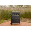 Gratar gradina, grill dreptunghiular, cu gaz, 4 arzatoare, cu roti, capac, rafturi, 116x50x100 cm, BBQ Malaga