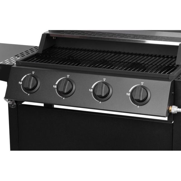 Gratar gradina, grill dreptunghiular, cu gaz, 4 arzatoare, cu roti, capac, rafturi, 116x50x100 cm, BBQ Malaga