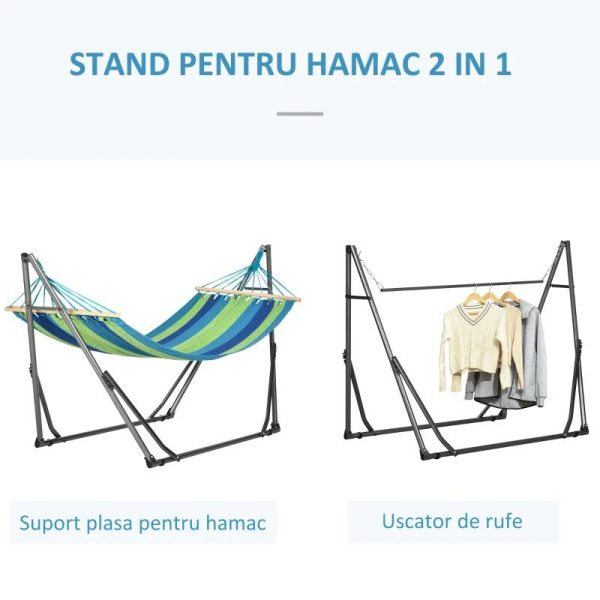 Hamac bumbac cu suport otel, geanta, albastru si verde, dungi, 188×62 cm
