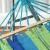 Hamac bumbac cu suport otel, geanta, albastru si verde, dungi, 188×62 cm