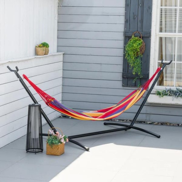 Hamac bumbac cu suport otel, husa, multicolor, dungi, 200×150 cm