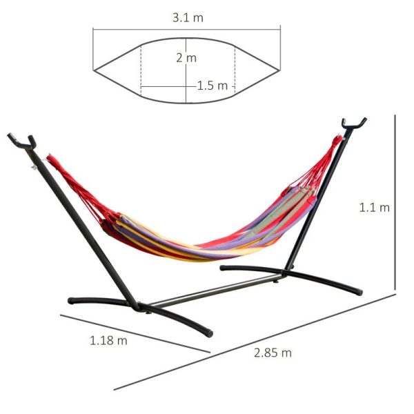 Hamac bumbac cu suport otel, husa, multicolor, dungi, 200×150 cm