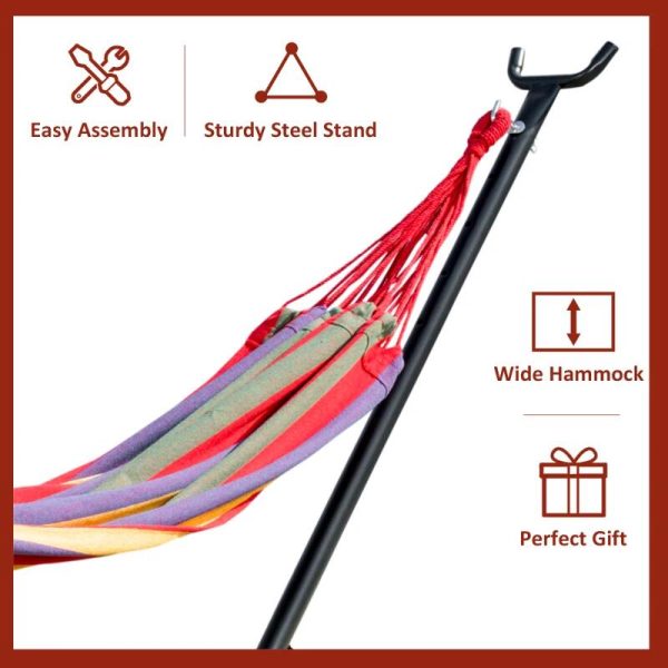 Hamac bumbac cu suport otel, husa, multicolor, dungi, 200×150 cm