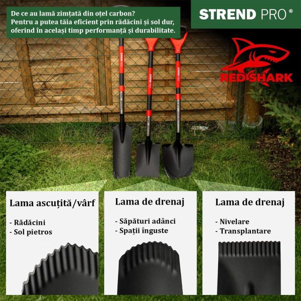 Set harlet, cazma, ingust, varf zimtat, maner fibra sticla, 126 cm, cu manusi, RedShark