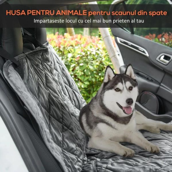 Husa bancheta auto pentru protectie si transport caini, catifea si bumbac, gri, 165×145 cm