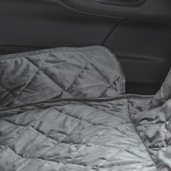 Husa bancheta auto pentru protectie si transport caini, catifea si bumbac, gri, 165x145 cm