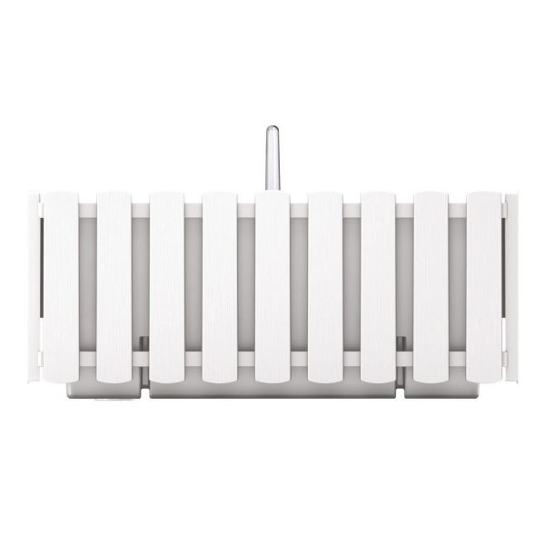 Set 2 jardiniere decorative, suport metalic, sistem de irigare, Boardee Fencycase W, alb, 38x18x16.2 cm