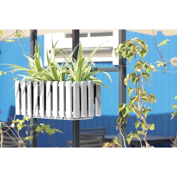 Set 2 jardiniere decorative, suport metalic, sistem de irigare, Boardee Fencycase W, alb, 38x18x16.2 cm