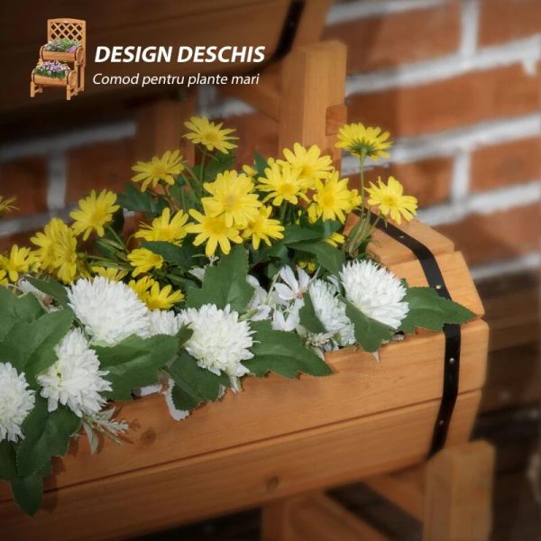 Jardiniera decorativa cu suport pentru plante cataratoare, lemn, 2 nivele, tip butoi, 45x45x80 cm