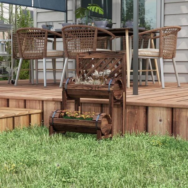 Jardiniera decorativa cu suport pentru plante cataratoare, lemn, 2 nivele, tip butoi, 49x42x80 cm