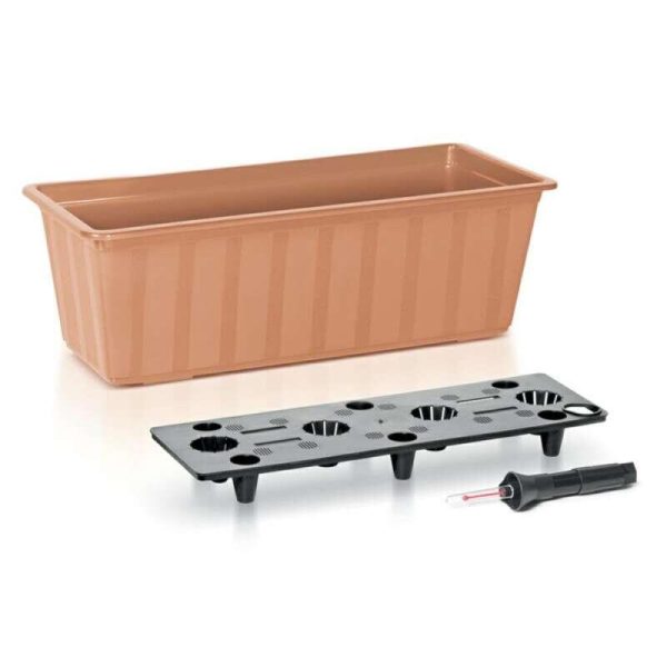 Set 2 jardiniere pentru flori cu sistem irigatie, maro, 11 L, 60x18x14 cm