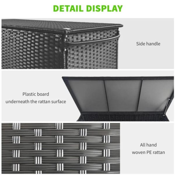 Lada depozitare de gradina, ratan sintetic, negru, max 30 kg, 121x57x67 cm