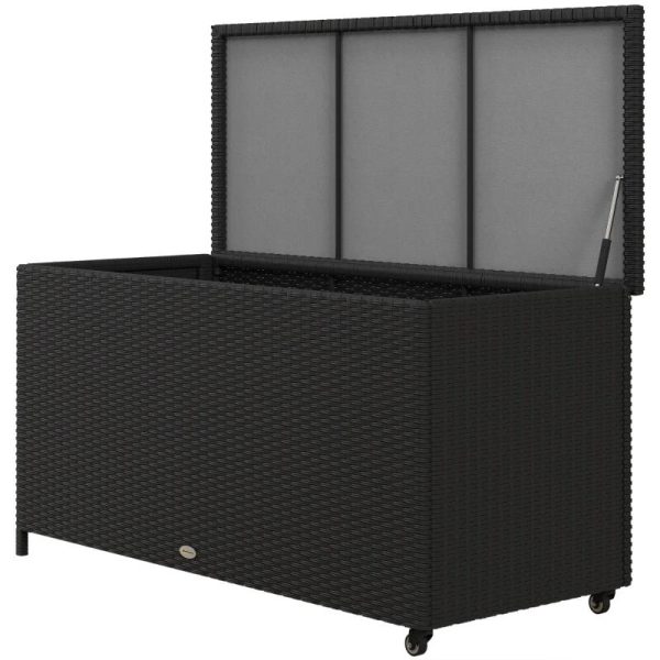 Lada depozitare de gradina, ratan sintetic, negru, max 30 kg, 121x57x67 cm