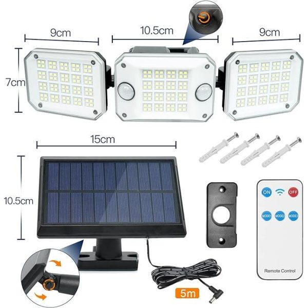 Lampa solara de perete, panou extern, 2000 mAh, 3 moduri, IP65, Breckner Germany