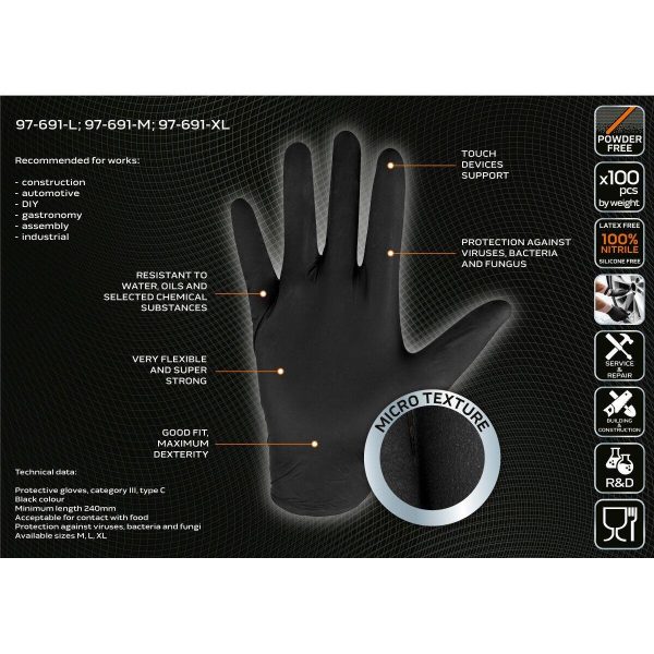 Manusi nitril, unica folosinta, negru, set 100 buc, marimea XL, NEO