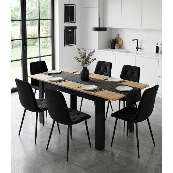 Masa pentru sufragerie/living, Artool, cu blat extensibil, pal, negru si stejar artizanal, 120-160x80x75 cm