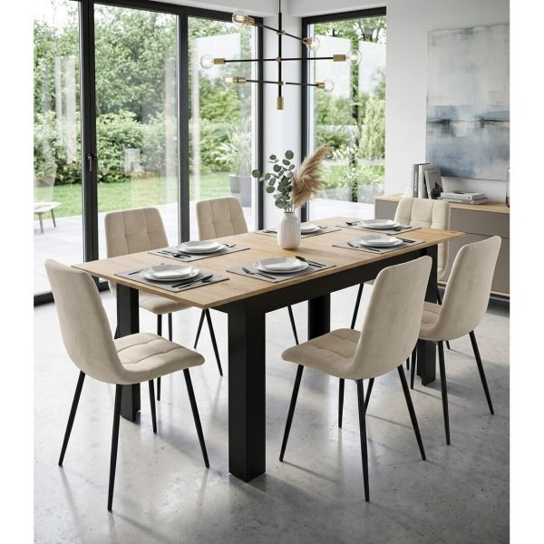 Masa pentru sufragerie/living, Artool, cu blat extensibil, pal, negru si stejar artizanal, 120-160x80x75 cm