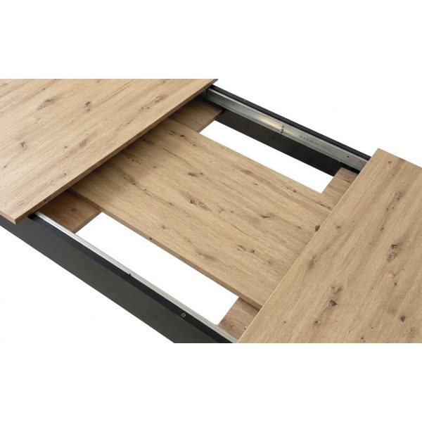 Masa pentru sufragerie/living, Artool, cu blat extensibil, pal, negru si stejar artizanal, 120-160x80x75 cm