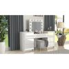 Set masa de toaleta/machiaj Antonia + scaun Mark, alb, sertare lucioase, cu oglinda si LED-uri, 155x42x135 cm