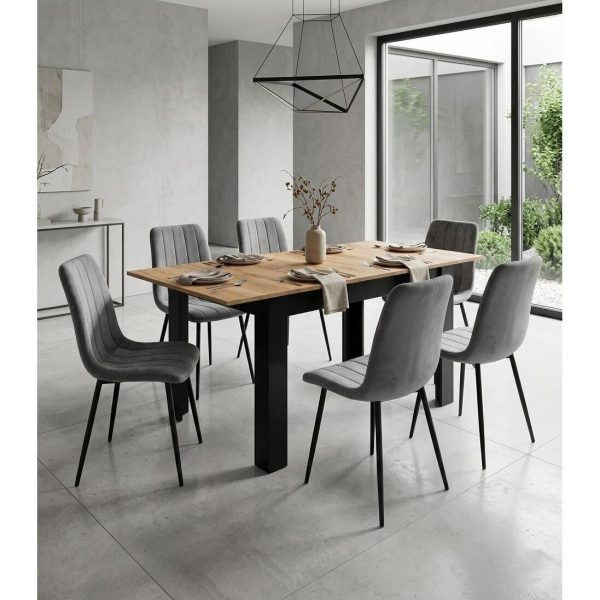 Masa pentru sufragerie/living, Artool, cu blat extensibil, pal, negru si craft, 120-160x80x75 cm