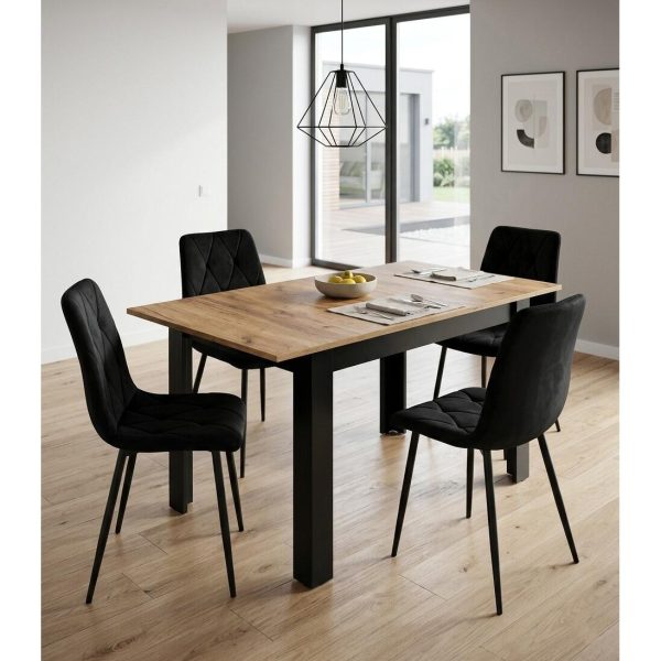 Masa pentru sufragerie/living, Artool, cu blat extensibil, pal, negru si craft, 120-160x80x75 cm