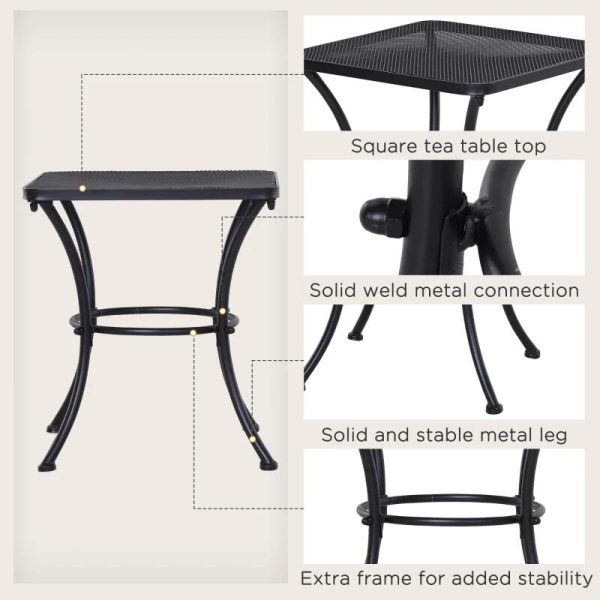 Masa gradina/terasa/balcon pentru exterior, patrata, metalica, negru, 45x45x50 cm