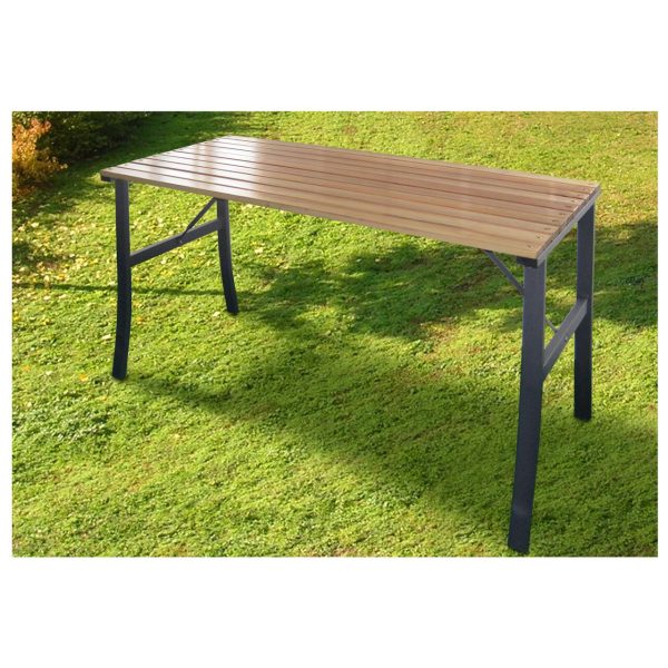 Masa gradina/terasa pentru exterior, lemn si otel, maro, 120x60x71 cm, Chomik