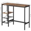 Masa pentru bucatarie/living/bar, Artool, inalta, pal, otel, cu suport pahare si sticle, 3 rafturi, maro rustic, 110x40x90 cm