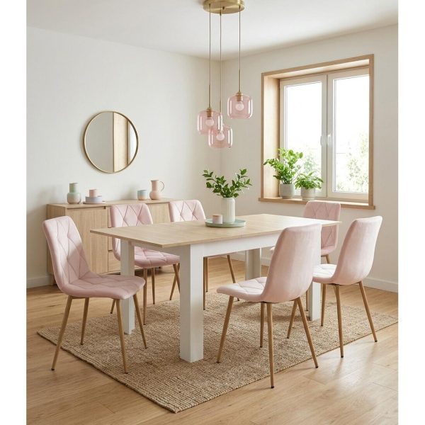Masa pentru sufragerie/living, Artool, cu blat extensibil, pal, alb si stejar Sonoma, 120-160x80x75 cm