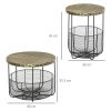 Masuta gradina/terasa/balcon, cu cos depozitare metalic, rotunda, negru si maro deschis, set 2 marimi