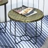 Masuta gradina/terasa/balcon, cu cos depozitare metalic, rotunda, negru si maro deschis, set 2 marimi