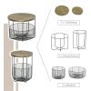 Masuta gradina/terasa/balcon, cu cos depozitare metalic, rotunda, negru si maro deschis, set 2 marimi