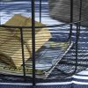 Masuta gradina/terasa/balcon, cu cos depozitare metalic, rotunda, negru si maro deschis, set 2 marimi