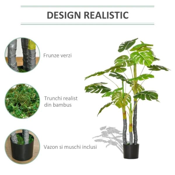Planta artificiala, monstera cu ghiveci, verde, 120 cm