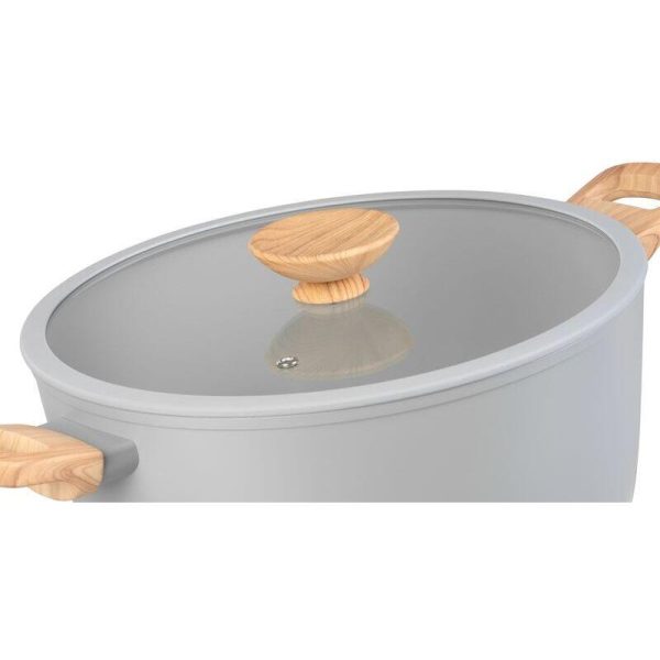 Oala ceramica cu capac de sticla, manere lemn, 5.9 L, 28 cm, MagicHome Harmony
