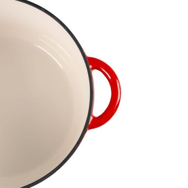 Oala de fonta emailata cu capac, maner din inox, lingura de lemn, rosie, 4 L, Magic Home