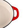 Oala de fonta emailata cu capac, ovala, maner din inox, lingura de lemn, rosie, 4.4 L, Magic Home