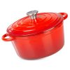 Oala de fonta emailata cu capac, maner din inox, lingura de lemn, rosie, 4 L, Magic Home